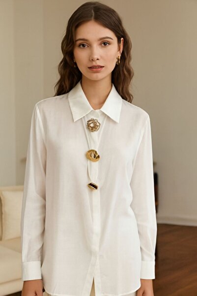 Divin store White shirt-blouse with gold buttons