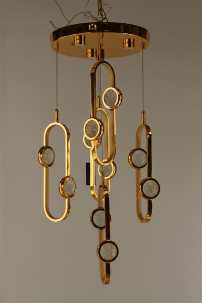 GN GEN AYDINLATMA Elegant Gold Dikey Çember Formu 3 Renk Ledli Cam Toplu Mode...