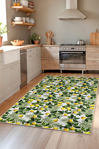 Home Canlı Limoni Desenli Tropikal Tarz Mutfak Halısı