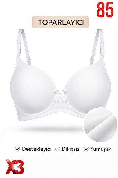 PRUSA İÇ GİYİM Women's Padded (Supported) Underwire Gathering White Bra X3 (3...