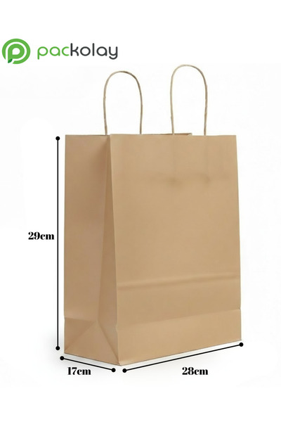 PACKOLAY حقيبة كرافت غير مطبوعة بمقبض داخلي 28*17*29 سم بني طبيعي 10 قطع