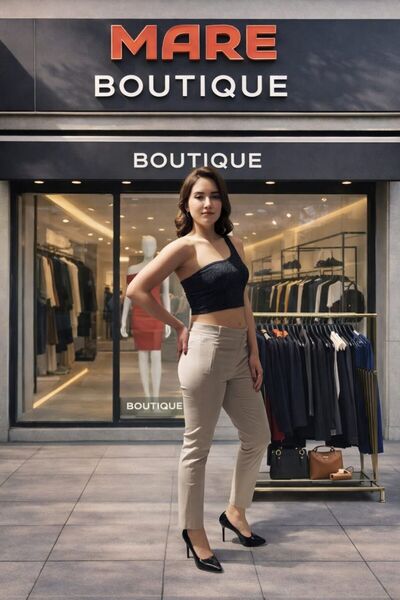 MARE BUTİK Beige High Waist Slim Fit Pants