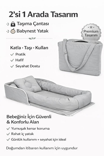 Jaju Baby Gri Babynest Lüx Taşınabilir Çantalı Bebek Yuvası-Yatağı Babynest ,...