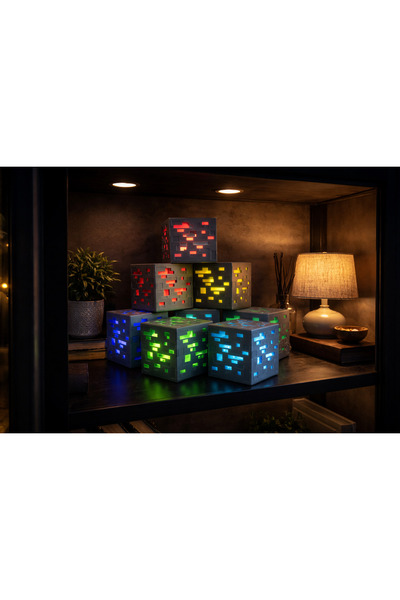 GM3dConcept RGB Minecraft Maden Cevheri Lightbox, 16 Renk Kumandalı Gamer Dek...