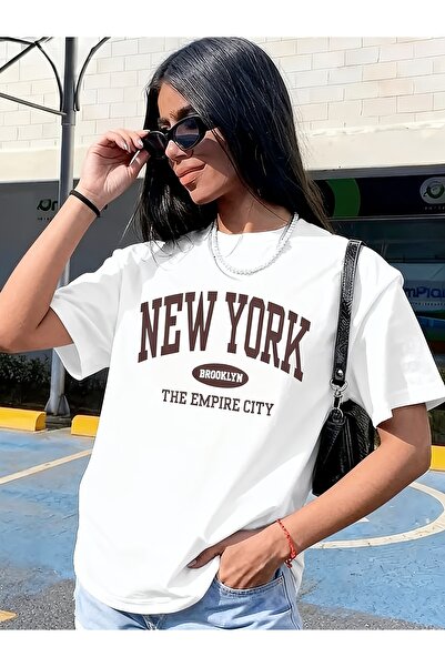 mercoledi New York Empire Printed Unisex Oversize Comfortable Basic T-Shirt