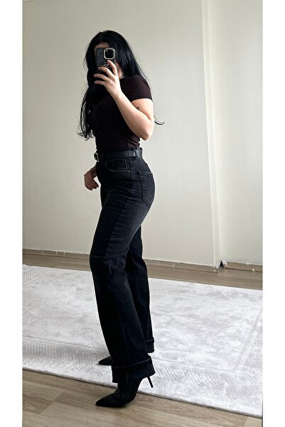 YELZEY BUTİK Premium High Waist Half Lycra Straight Leg Jeans