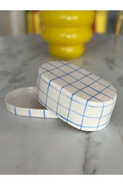 MARMELAT ATÖLYE seramik el boyaması desenli tereyağ-peynir tabağı