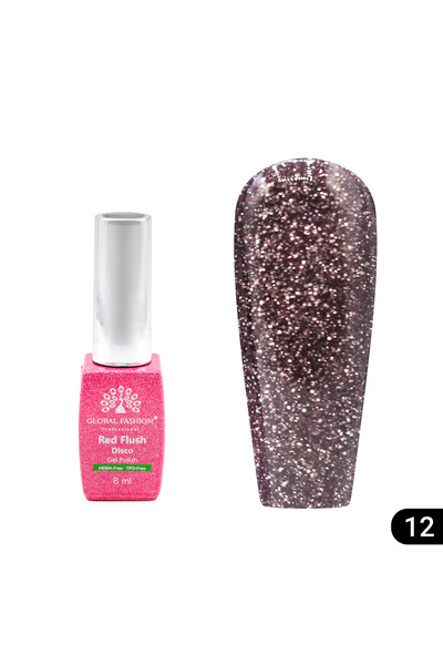 global fashion Semi-permanent nail polish Red Flush Disco 8 ml, 12