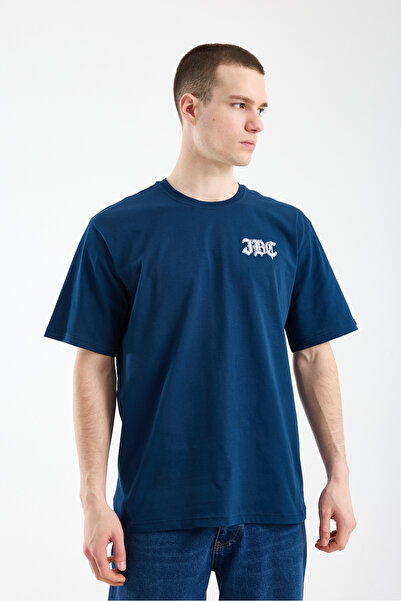 JBC Embroidered Men's White Oversize Thick Tok Fabric Crew Neck T-Shirt