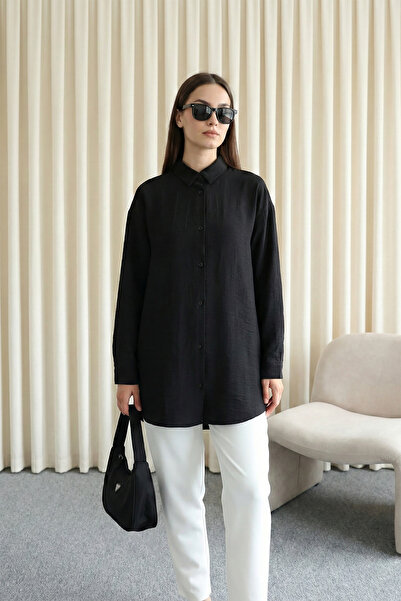 MODAQU Buttoned Oval Cut Shirt - Black