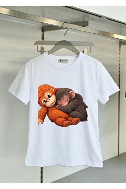 playwear Gündem Sevimli Mother Love Monkey T-shirt με στάμπα κανονικής εφαρμο...