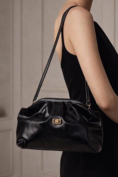 LikeMoon Γυναικεία τσάντα χειρός και ώμου με λουράκι ώμου, μαύρο δερμάτινο cl...