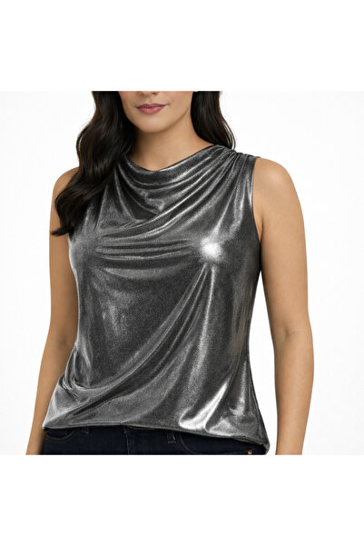 Hayalet Shiny Metal Look Sleeveless Women's Blouse