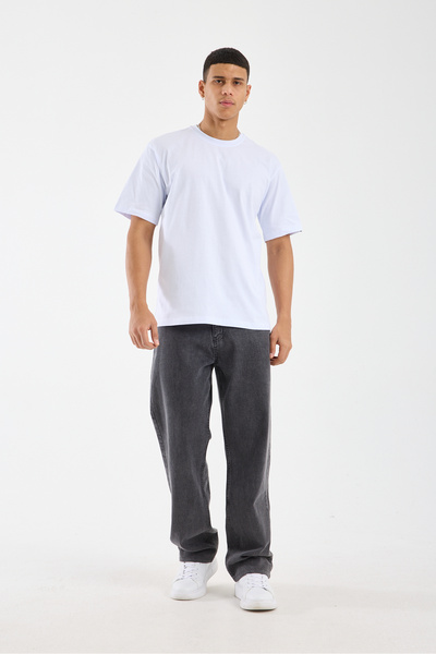 JBC Men's White Oversize Thick Tok Fabric Crew Neck T-Shirt