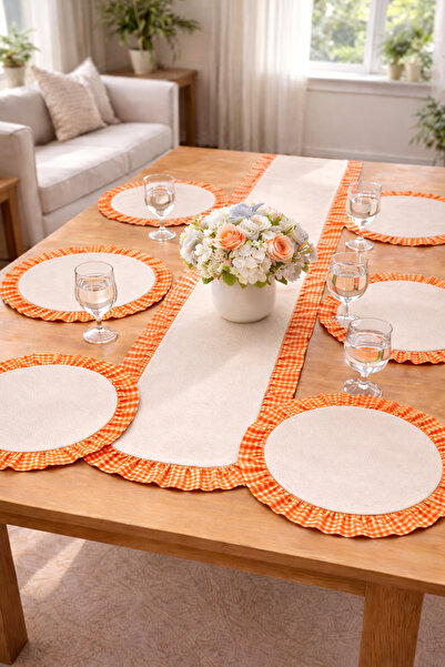 ŞAH TEXTILE DESIGN pötiketen yıkanmış premıum keten ,pötikareli fırfırlı runn...