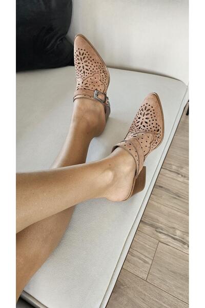 Topukla Footwear 019 021 Topukla kadın 7 cm Kalın Topuklu Yazlık Sabo Terlik