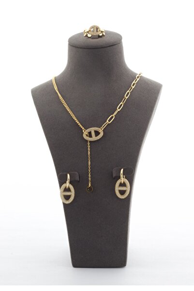 Un Elegant 4-piece stainless steel accessory set with zircon stones