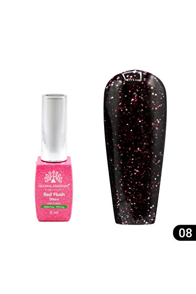 global fashion Semi-permanent nail polish Red Flush Disco 8 ml, 08