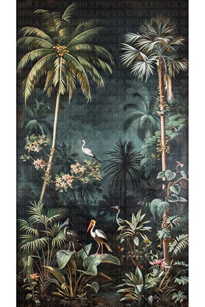 Arterior Wallpaper Tropik ormanda egzotik kuşlar dinleniyor poster duvar kağıdı