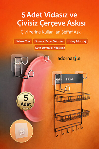 adornazzle 5 Adet Vidasız ve Çivisiz Çerçeve Askısı, Duvar Delmeden Askı Apar...