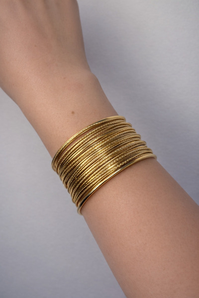 lit accessories Altın Renk Çok Telli Kelepçe Bilezik