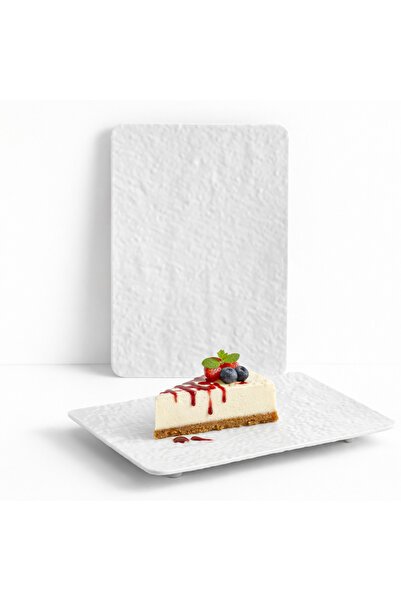 mastergold White rectangular serving dish with a stone texture - a display di...