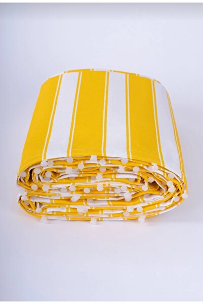 CNC Ser branda balkon perdesi sarı beyaz korniş düğmeli kuş gözlü