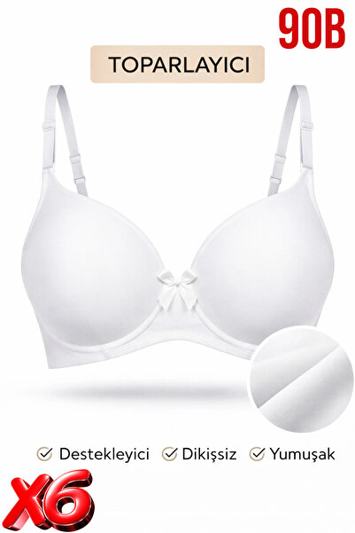 PRUSA İÇ GİYİM Women's Padded (Supported) Underwire Gathering White Bra X6 (6...