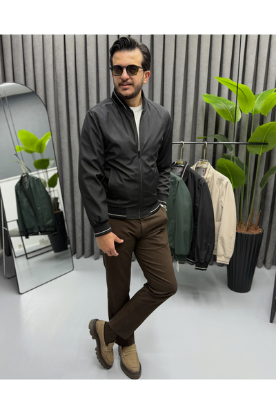 Avni Ceylan Men's Premium Stand Collar Zippered Seasonal Bomber Jacket