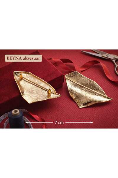 beyna aksesuar Gold Leaf Model Handmade Brooch Button 7 cm