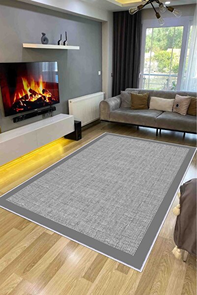 VOPTEKS Gri Salon Halısı Makinede Yıkanabilir Halı Kaymaz Taban Halı
