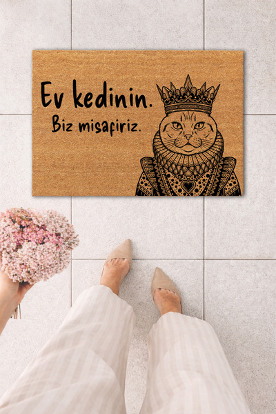 MatsUp Koko Kapı Önü Ev Kedinin Biz Misafiriz Baskılı Paspas