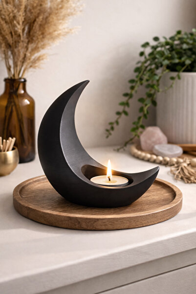 StudioAslanDesign Minimalist Ay Figürlü Mumluk – Modern Dekoratif Tealight Mu...