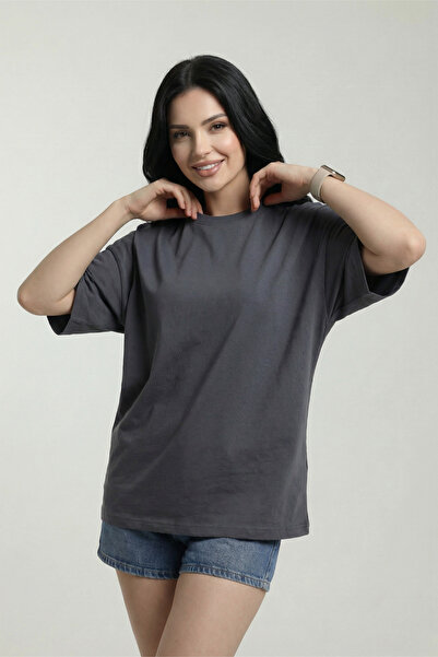 Veleno Women's Smoked Oversize Crew Neck Relaxed Comfortable Fit T-Shirt