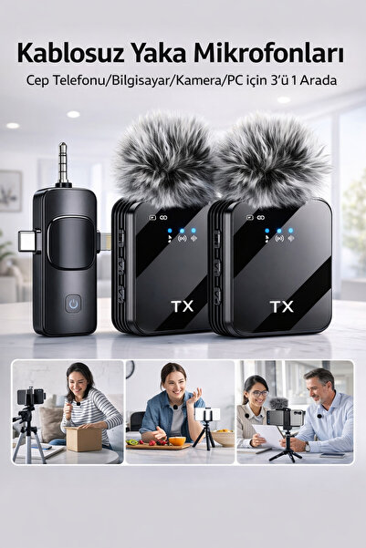 Tech&bello accessories Kablosuz Yaka Mikrofonu Type-C – Android, İos ve Kamer...