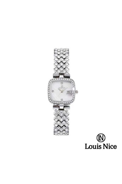 Louis Nice ساعة نسائية لويس نايس كريستال ستيل فضي