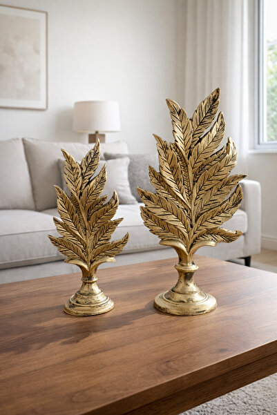 Glsm Boutique Dekoratif Yaprak Biblo Seti 2’li – Gold / Gri Renk Seçenekli Me...