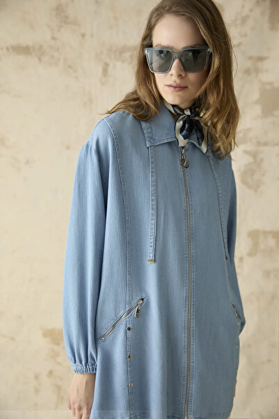 Zühre Fermuar Detaylı Mavi Denim Ceket C-0181