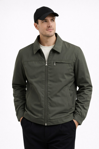 REGOS Erkek Haki Yaka ve Göğüs Cep Detaylı Premium Mevsimlik Mont&Ceket