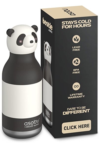 Asobu 0.46 لتر - زجاجة ماء للأطفال بتصميم باندا |   مصنوع من الفولاذ المقاوم ...