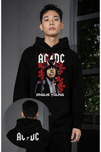 Fuddy Moda Hanorac unisex cu glugă, imprimat AC-DC Angus Young, hanorac supra...