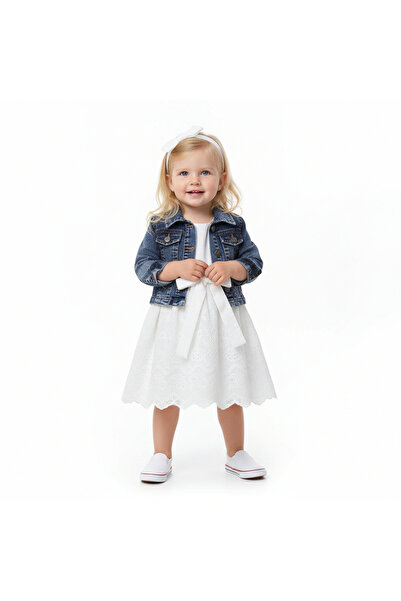 SeaBubbles Scalloped Girl's Dress with Denim Jacket