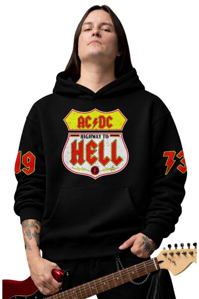 Fuddy Moda Hanorac unisex AC-DC 1973 cu imprimeu pe mâneci, hanorac supradime...