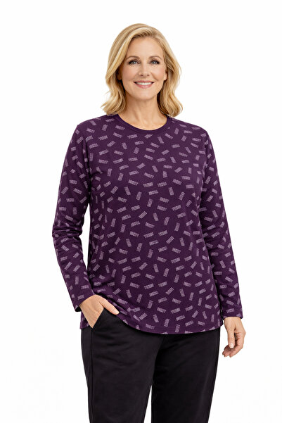 Mutlu City Women's Patterned Round Neck Relaxed Fit Combed Cotton Blouse for ...