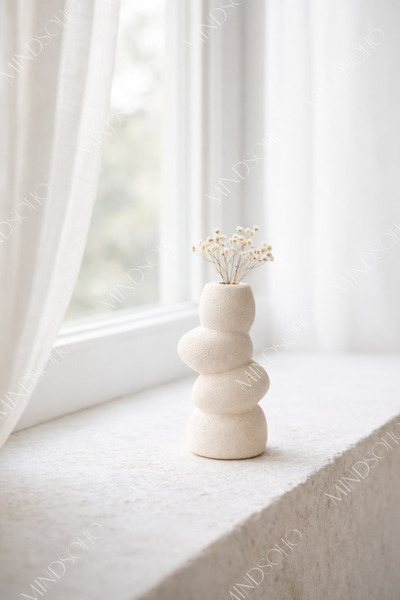 mindsoho Dokulu Bej Vazo | 17x8cm