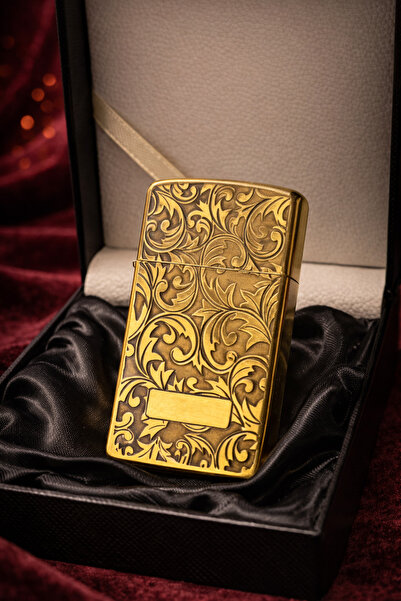 PROMISE Benzinli Metal Pirinç Çakmak – Zarif İşlemeli Premium Tasarım Şık KutuLu