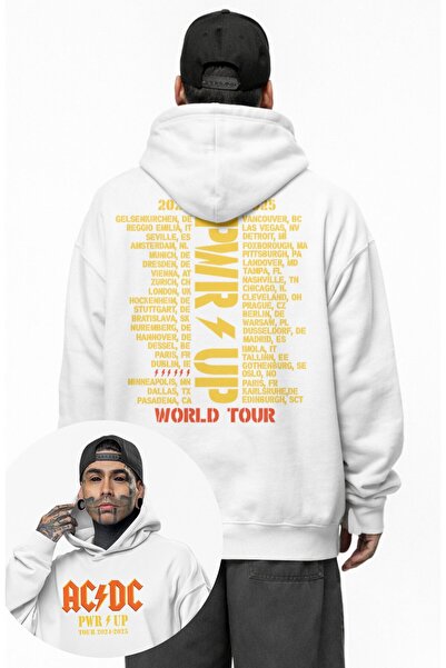 Fuddy Moda Unisex Ac-Dc Pwr up Tour Back Printed Hooded Sweatshirt, Oversized...