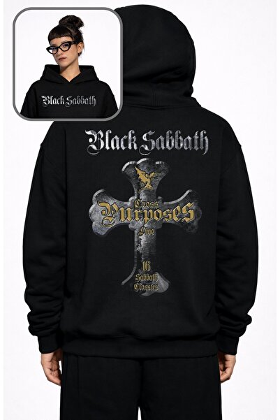 Fuddy Moda Unisex Φούτερ με κουκούλα και στάμπα στην πλάτη με θέμα Black Sabb...