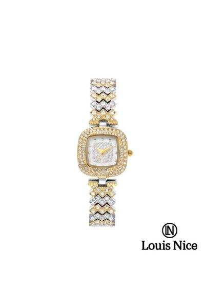 Louis Nice ساعة نسائية لويس نايس كريستال ستيل فضي و ذهبي