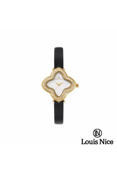 Louis Nice ساعة نسائية لويس نايس جلد اسود